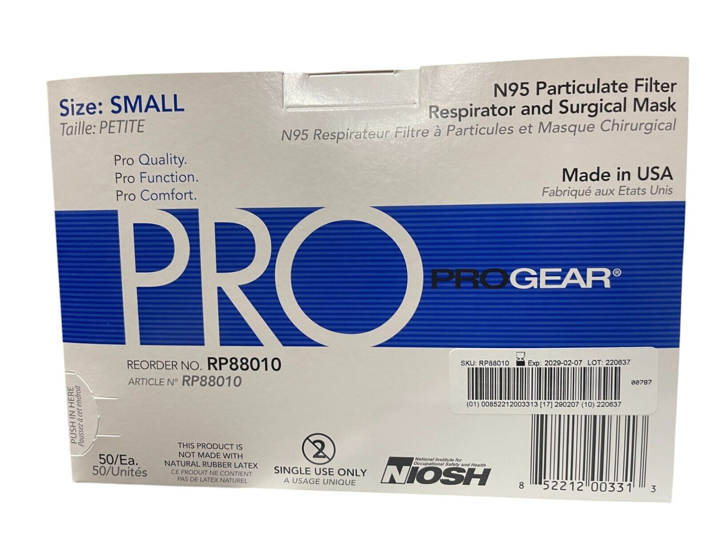 Box Of 50 ProGear N95 Surgical Grade Masks Size SMALL RP88010 Respirator