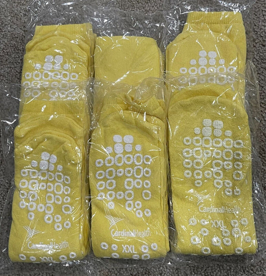 6 pairs Hospital NON slip Yellow Socks Yoga Double Sided Size XXL