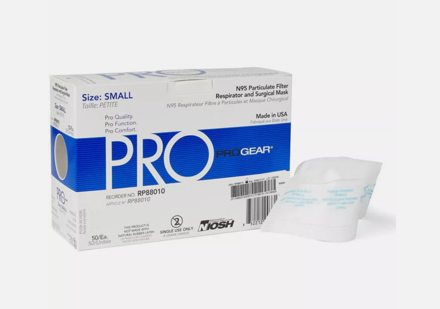 Box Of 50 ProGear N95 Surgical Grade Masks Size SMALL RP88010 Respirator